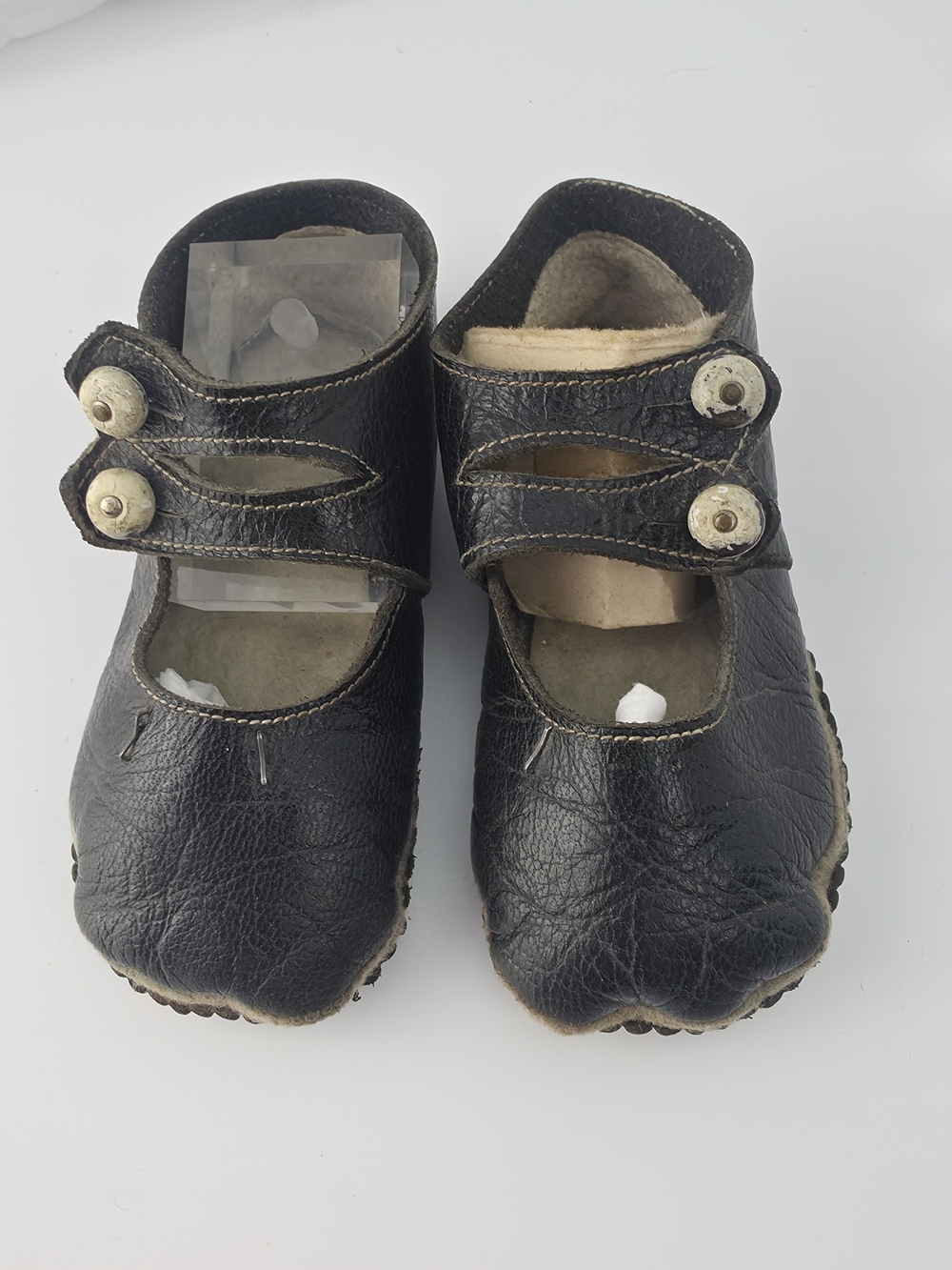 Antique 40s Baby Shoes Classic Black Soft Leather Mary Jane Kids Shoes